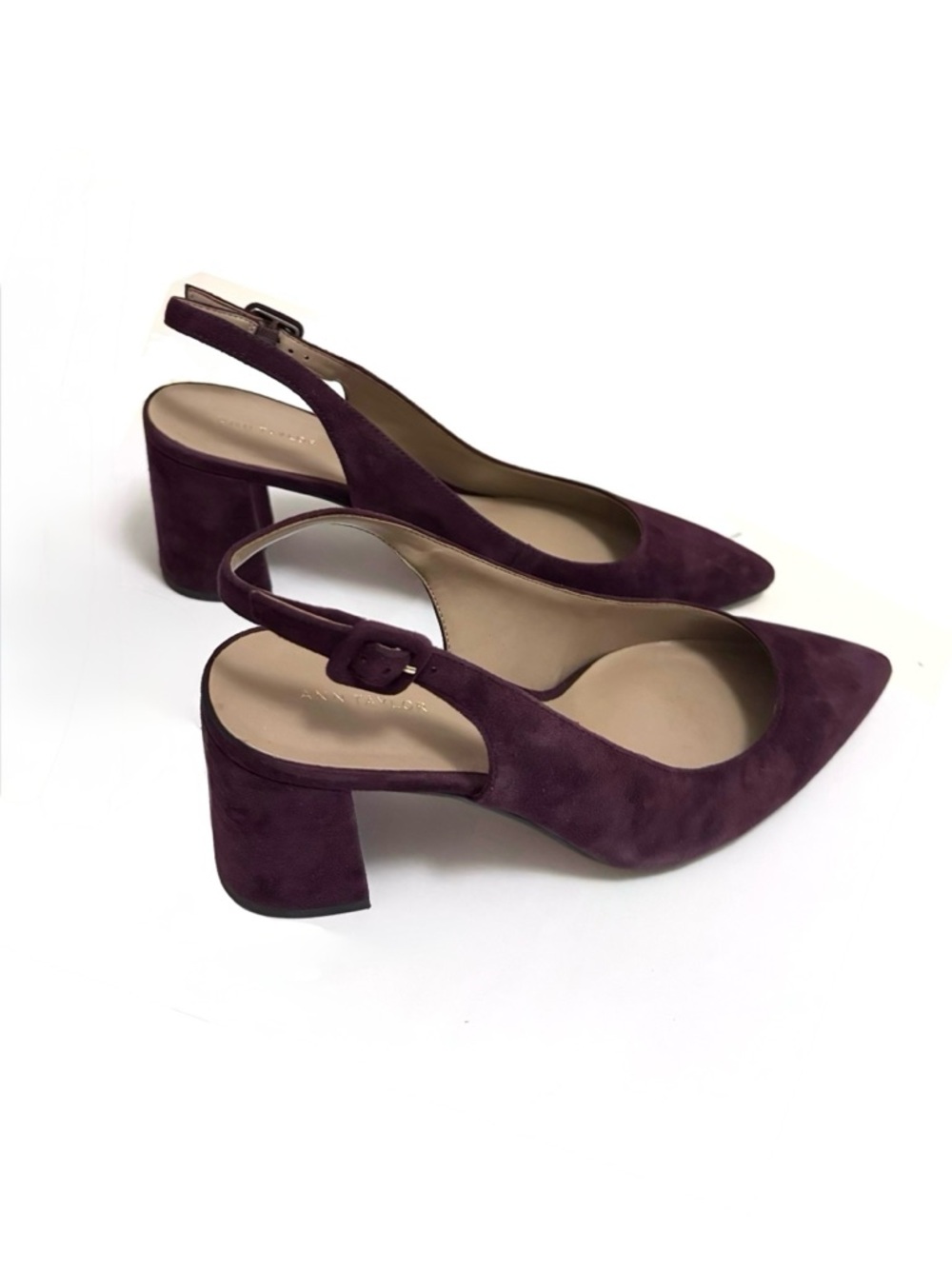 Ann Taylor Brielle Suede Block Heel Slingback Pump in Dark Plum Kiss 9.5 - Picture 11 of 12
